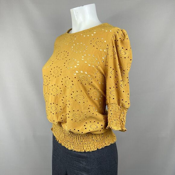 Lark and Grey Eyelet Blouse/Top Women's XL Yellow Cottage Fairy Modern Boho - Picture 2 of 13